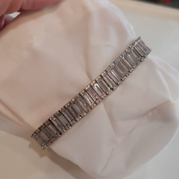 Sears Sterling Silver White Diamond Simulant 47ctw Baguette and Round Diamond - Picture 7 of 11